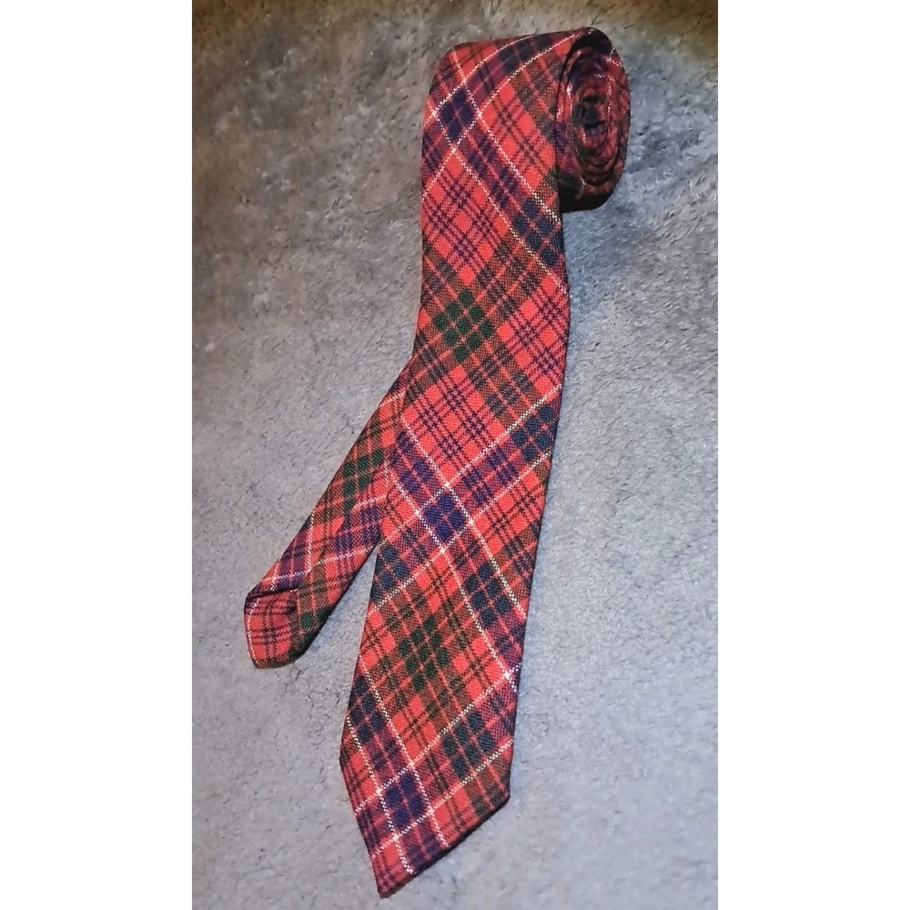 MACRAE 100% New Wool Red, Blue, Green & White Tartan Men's Tie, 3"x59" Scotland
